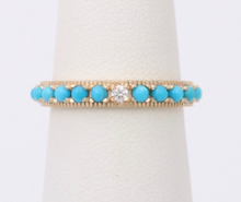 Load image into Gallery viewer, Vintage 14K Yellow Gold Turquoise &amp; Diamond Eternity Band, Stacking Ring
