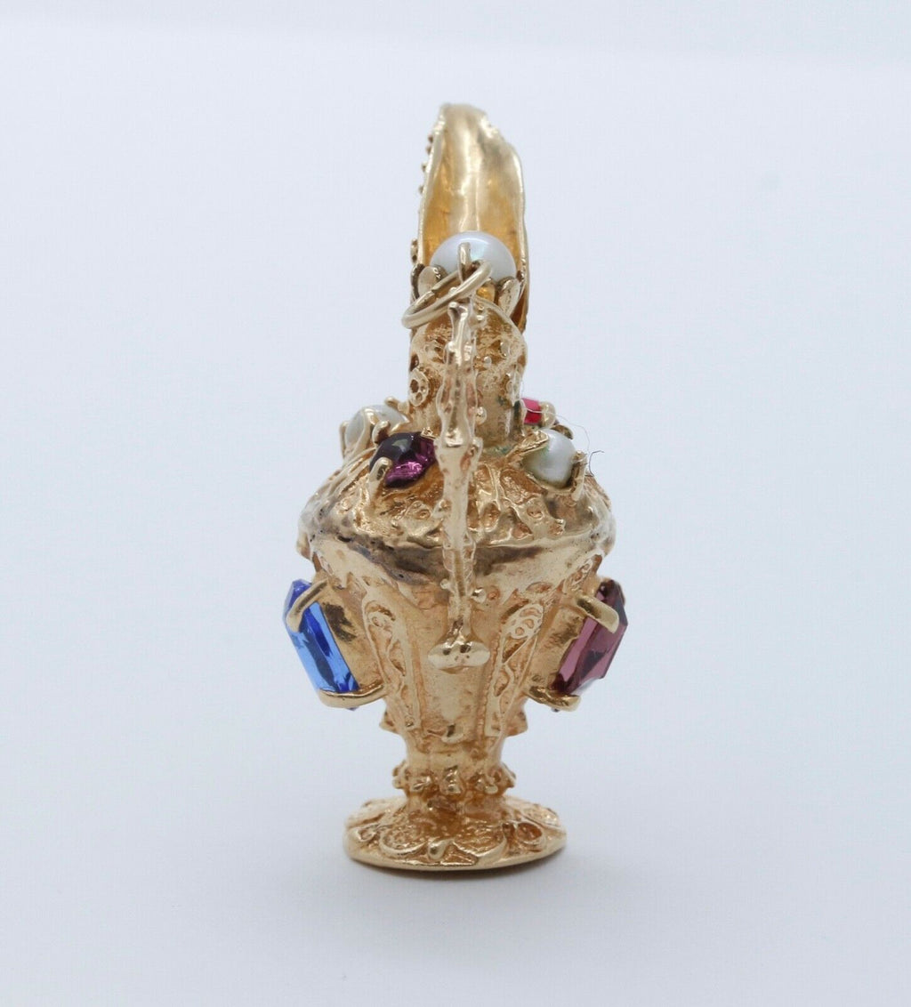 Vintage Multistone 14K Yellow Gold Pitcher Pendant Charm