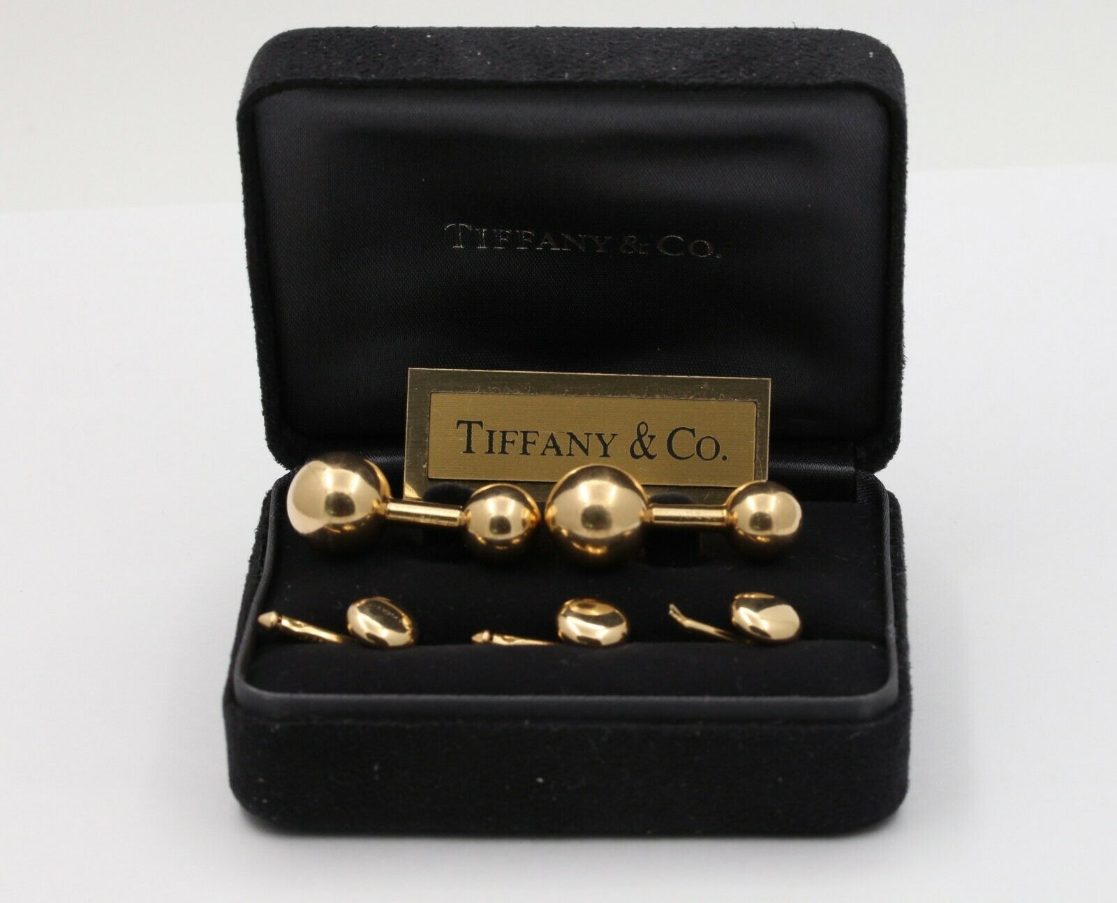 Tiffany & Co Vintage 14K Yellow Gold Barbell Cufflinks Set