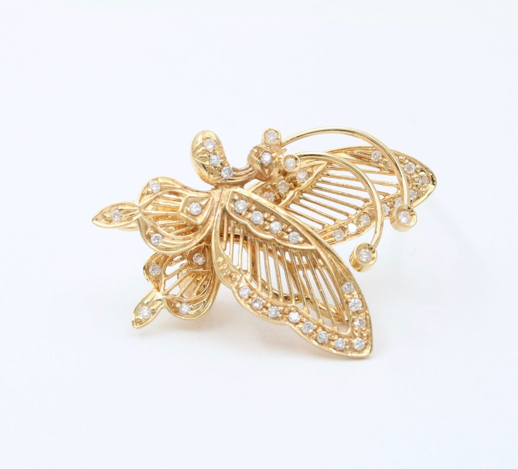 Vintage 14K Yellow Gold Diamonds Articulating Butterfly Brooch Pin
