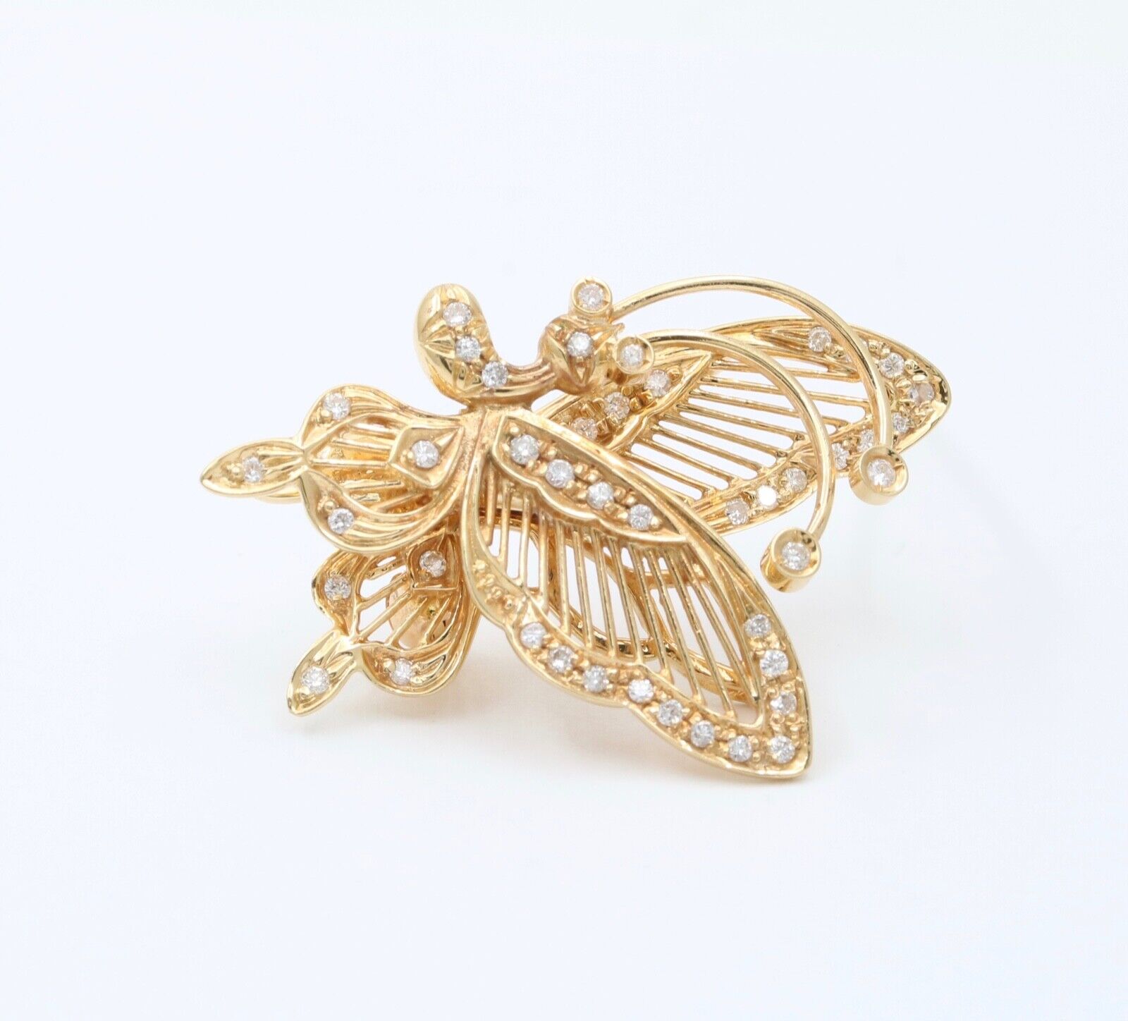 Vintage 14K Yellow Gold Diamonds Articulating Butterfly Brooch Pin
