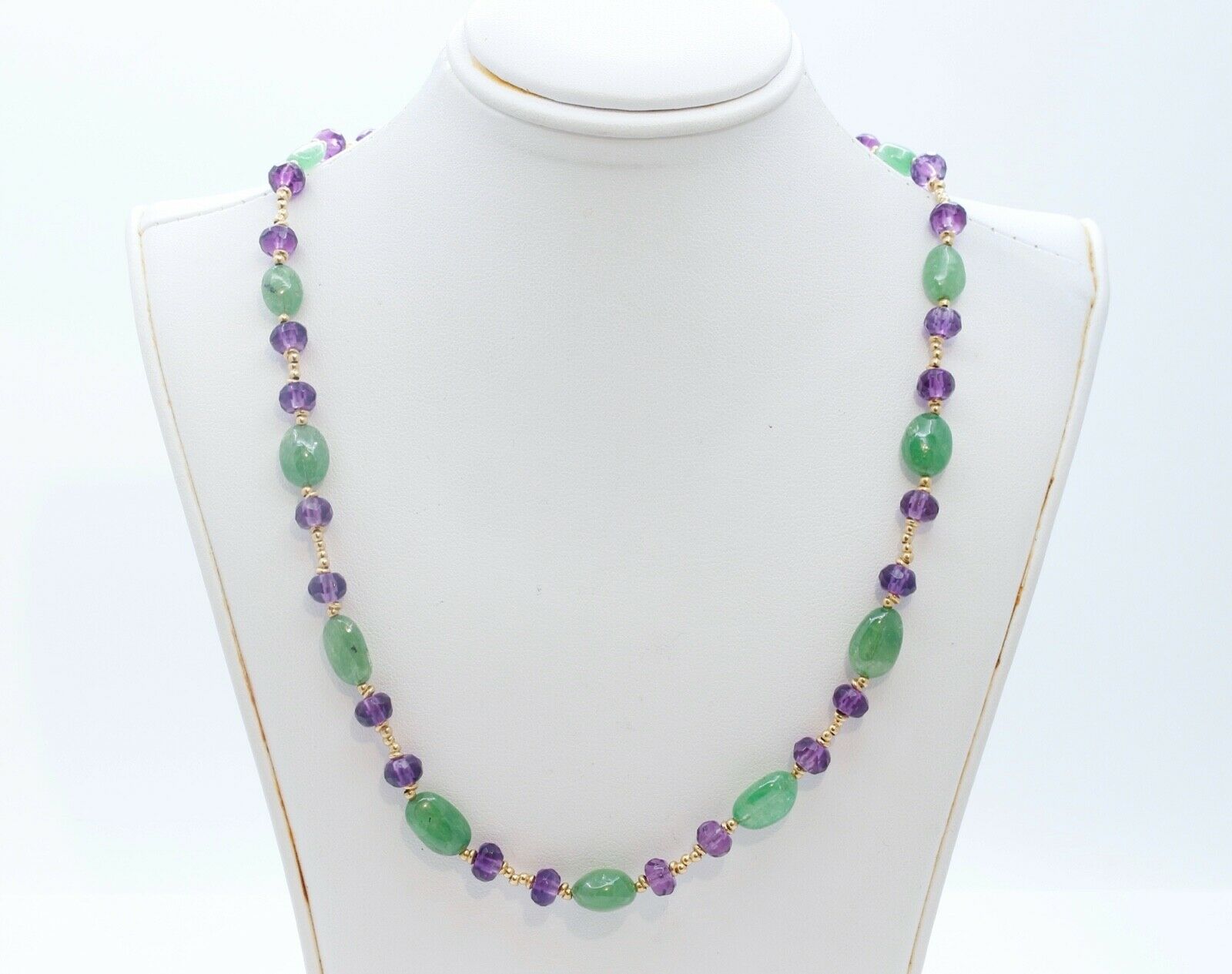 Vintage Italian Fluorite and Amethyst 18K Yellow Gold Necklace