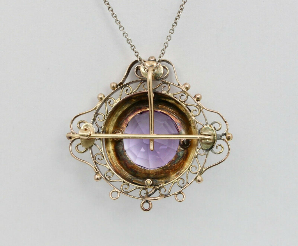 Victorian 14K Yellow Gold Amethyst Pendant Brooch