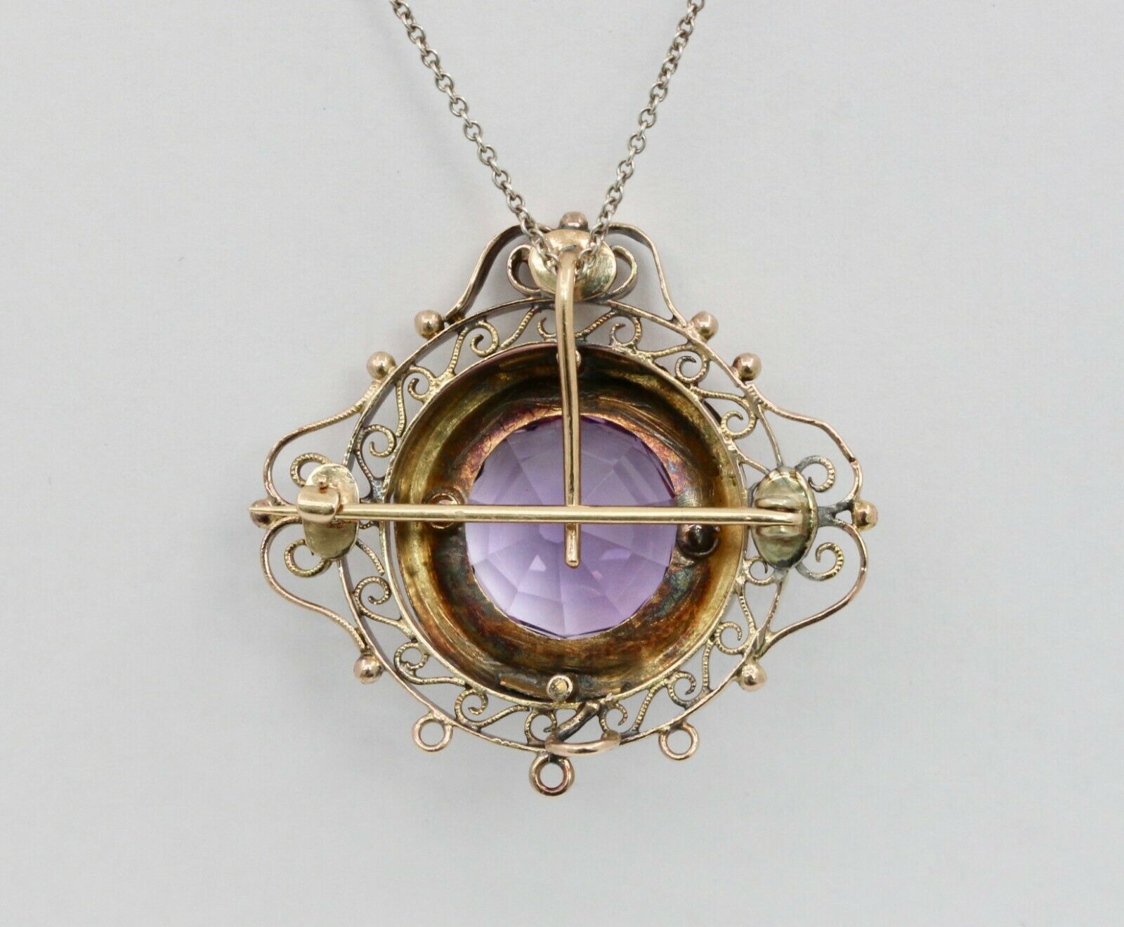 Victorian 14K Yellow Gold Amethyst Pendant Brooch