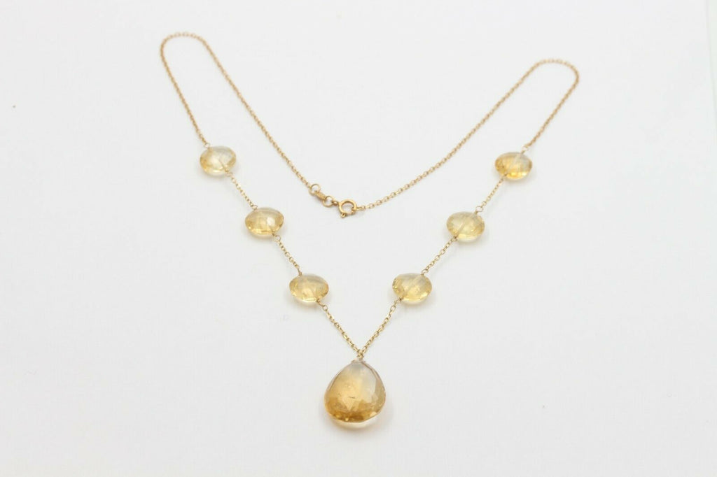 Vintage 14K Yellow Gold Natural Citrine Necklace