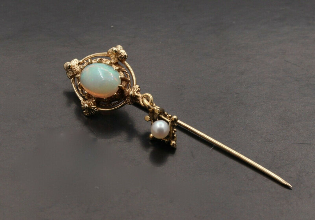 Vintage 14K Yellow Gold Opal Pearl Stick Pin
