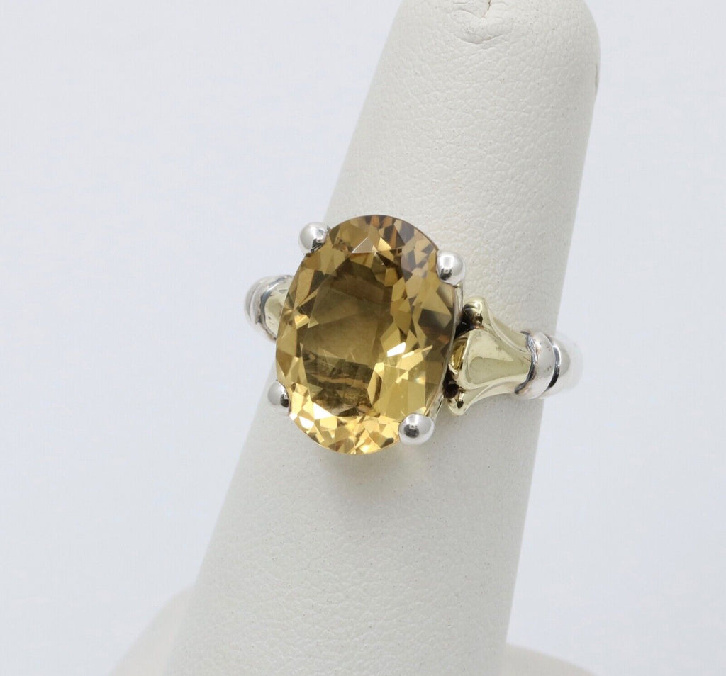 Vintage Yellow Quartz 18K Yellow Gold 925 Silver Ring