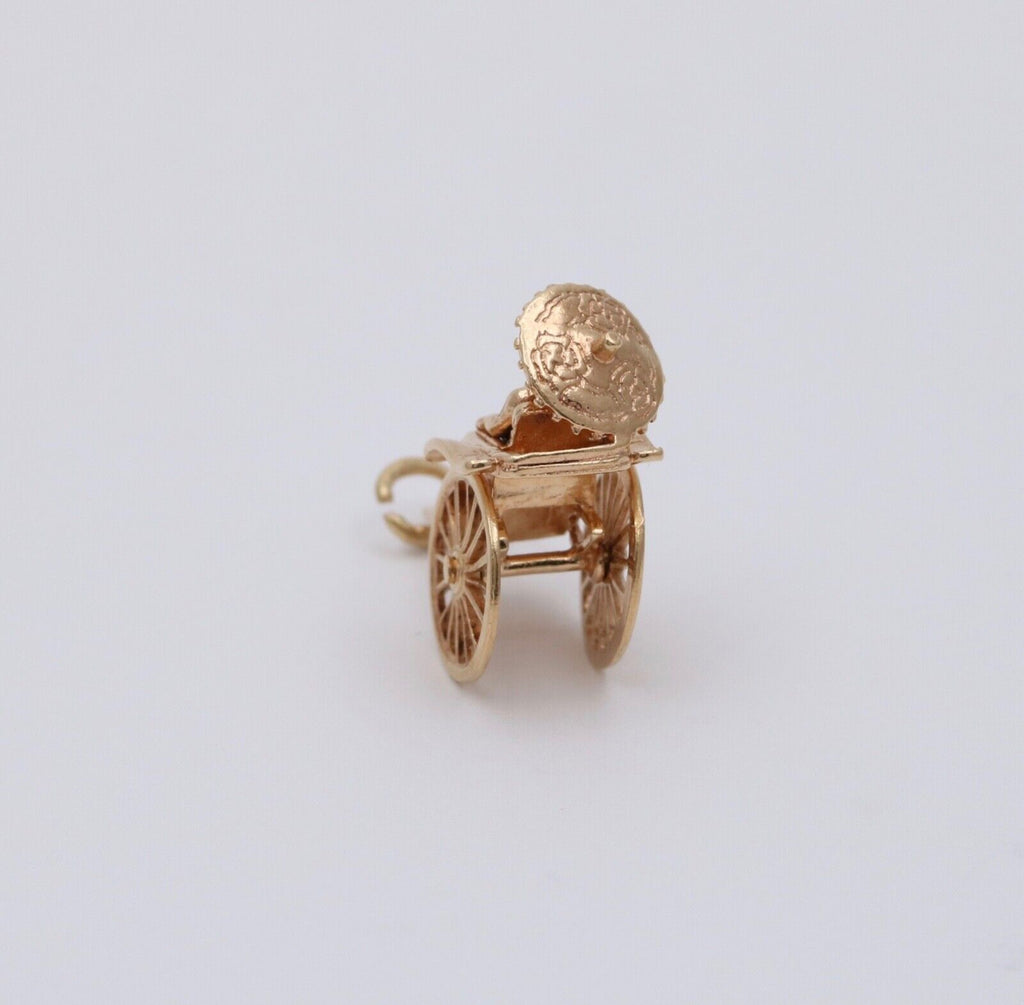 Vintage 14K Yellow Gold Chinese Rickshaw Charm Pendant
