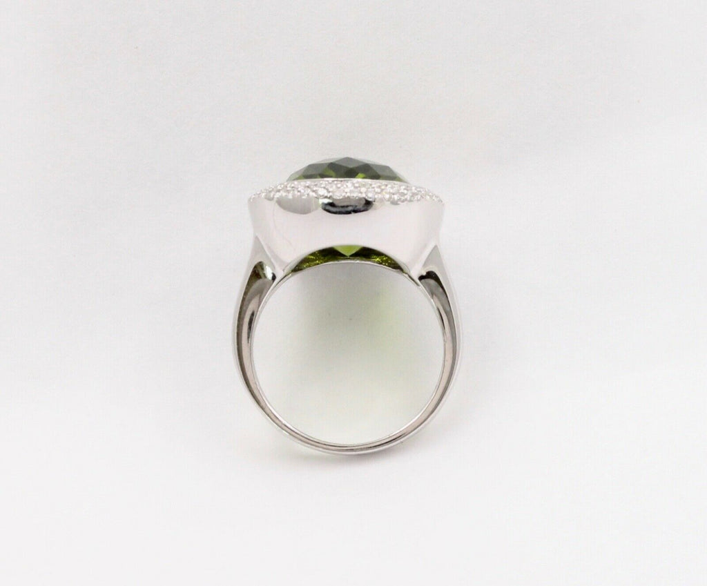 Vintage Peridot Diamonds 14K White Gold Cocktail Ring