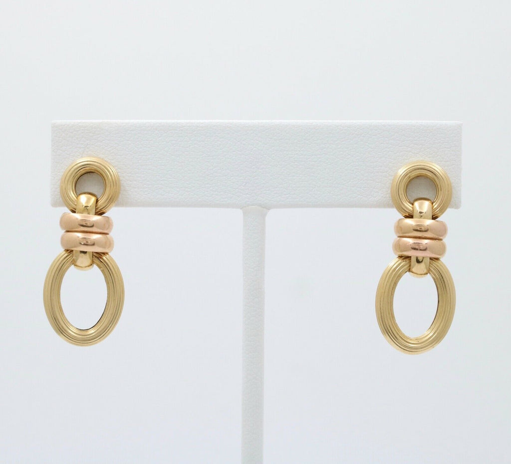 Vintage 14K Bicolor Gold Door Knocker Dangling Push Back Earrings.