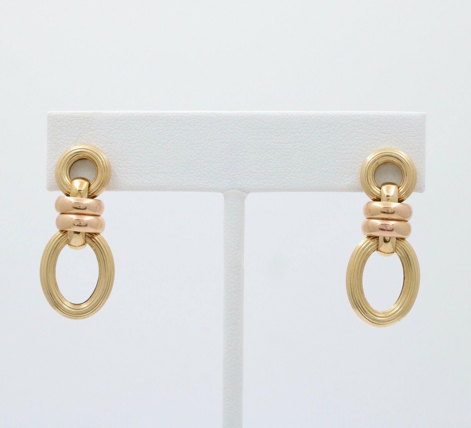 Vintage 14K Bicolor Gold Door Knocker Dangling Push Back Earrings.
