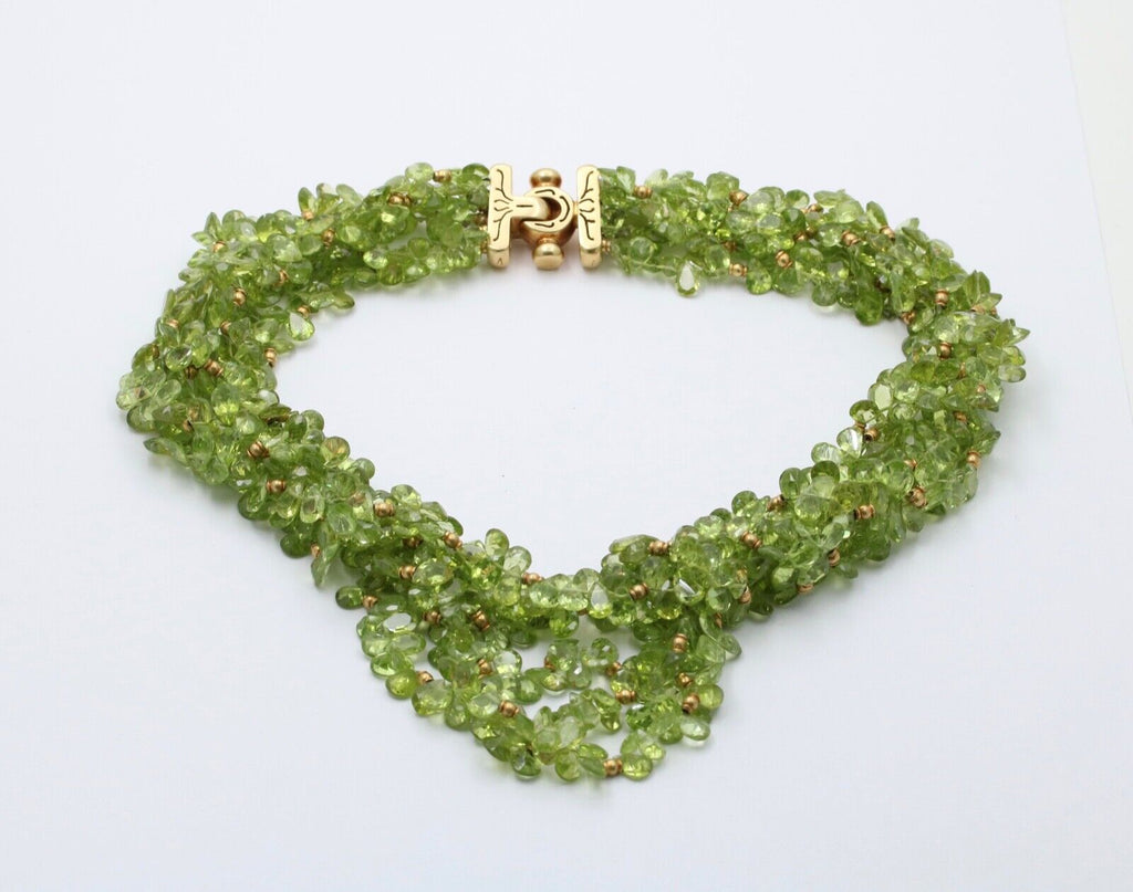 Vintage Beaded Peridot 18K Yellow Gold Layered Necklace