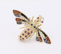 Vintage Movable Honey Bee Sapphires Rubies Enamel 14K Yellow Gold Brooch Pendant
