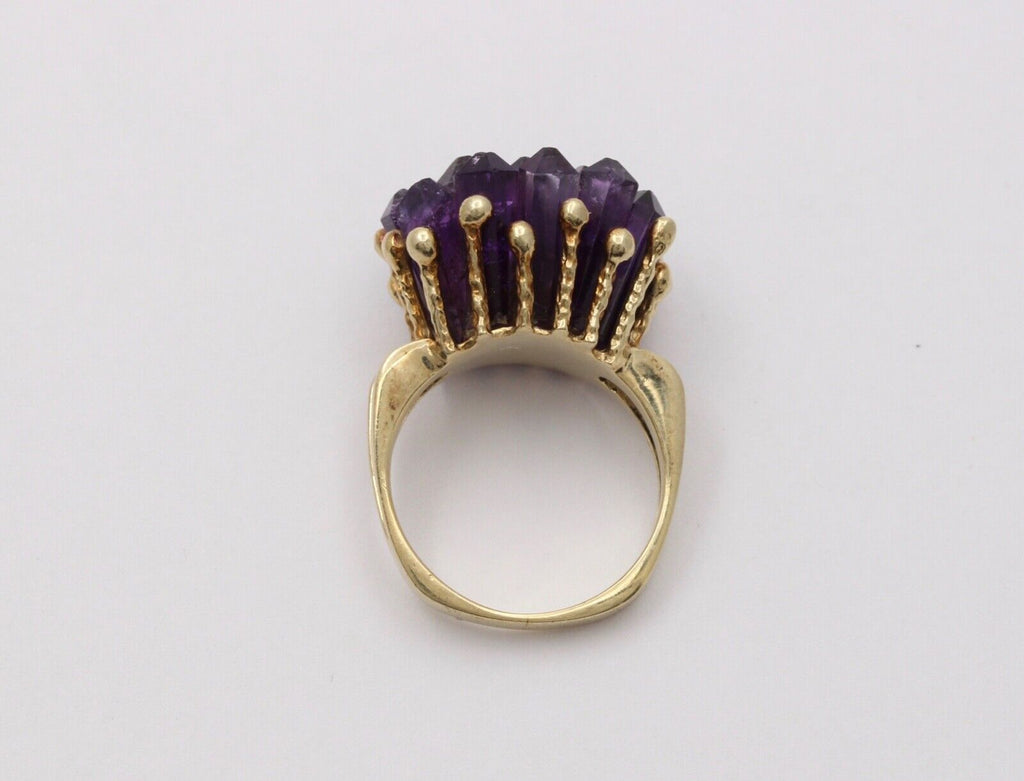 Vintage Geometric Amethyst Cluster 14K Yellow Gold Ring