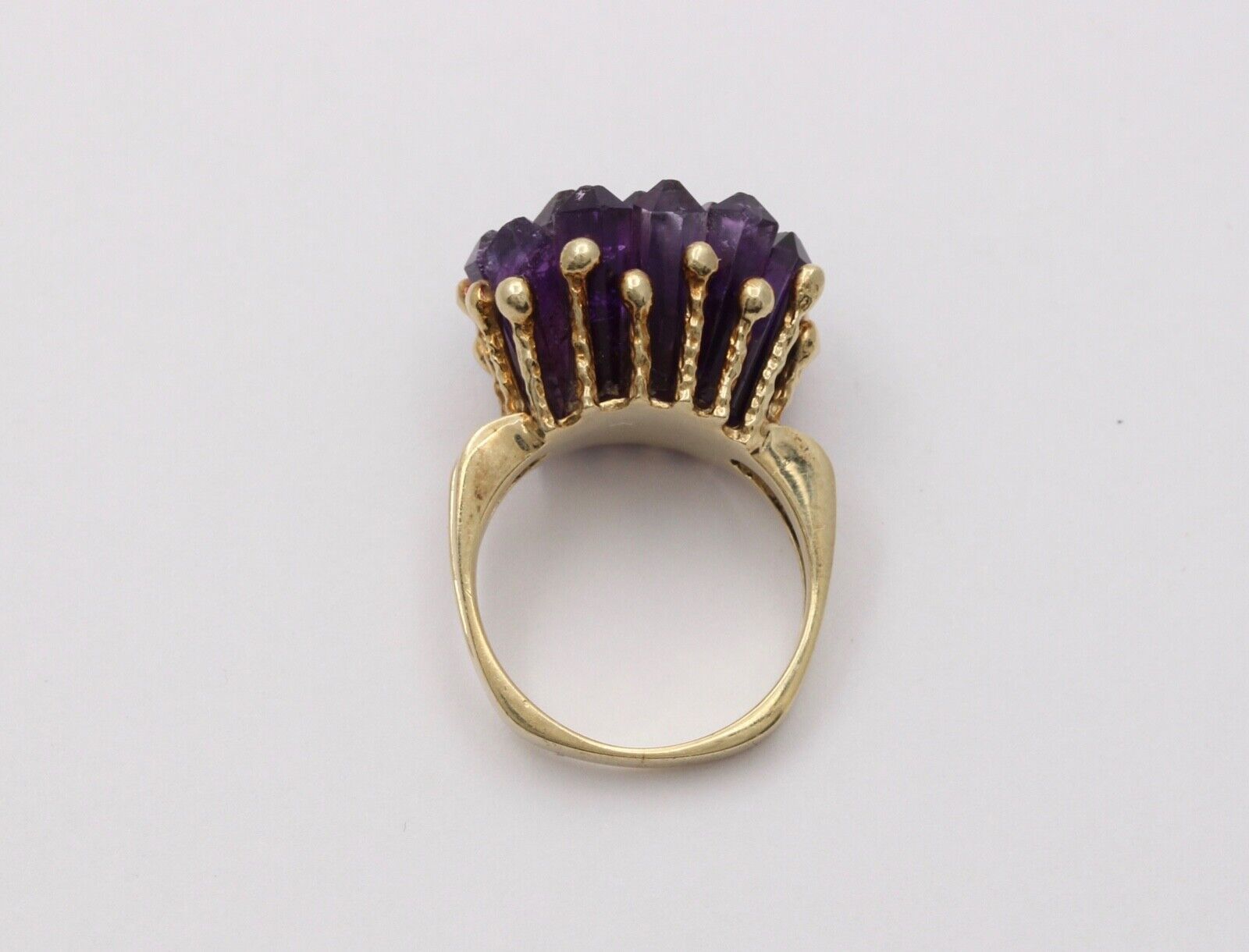 Vintage Geometric Amethyst Cluster 14K Yellow Gold Ring