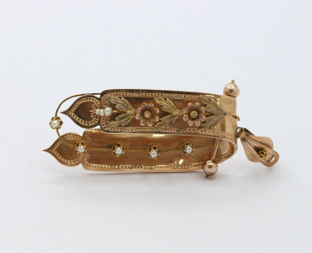 Victorian 14K Rose Gold Pearl Floral Brooch