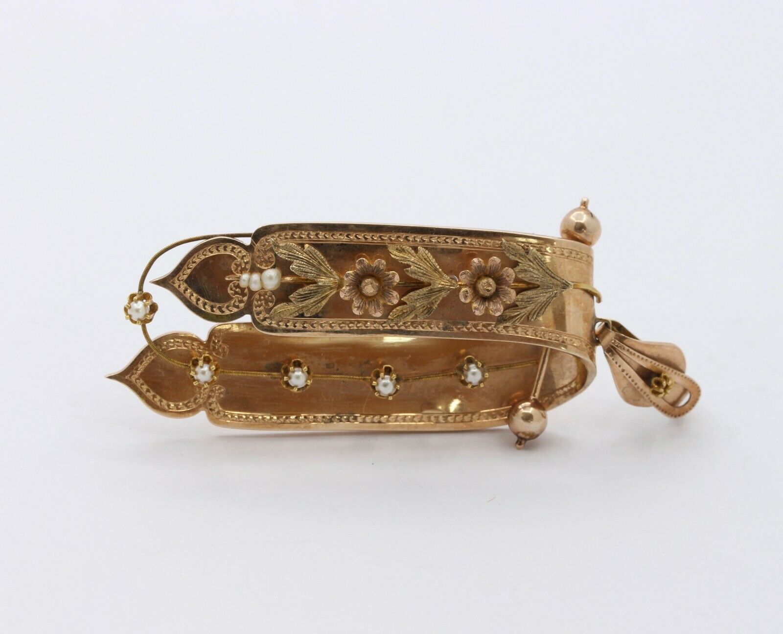 Victorian 14K Rose Gold Pearl Floral Brooch