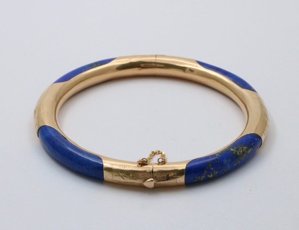 Vintage Lapis Lazuli 14K Yellow Gold Hinge Bracelet