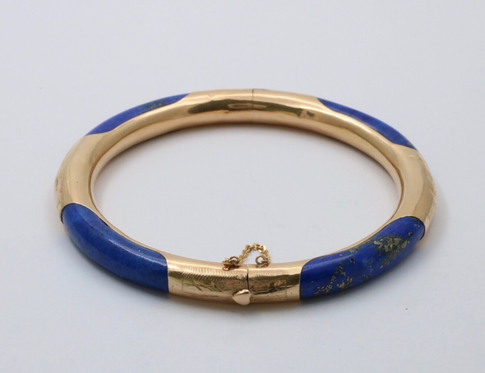 Vintage Lapis Lazuli 14K Yellow Gold Hinge Bracelet