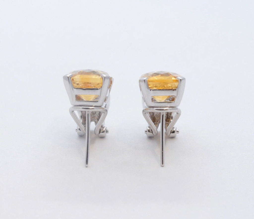 Elegant Citrine Diamonds 14K White Gold French Clip Earrings