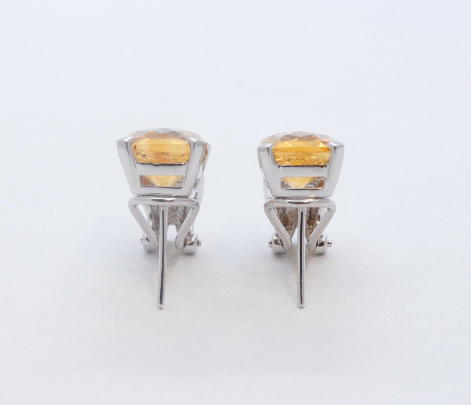 Elegant Citrine Diamonds 14K White Gold French Clip Earrings