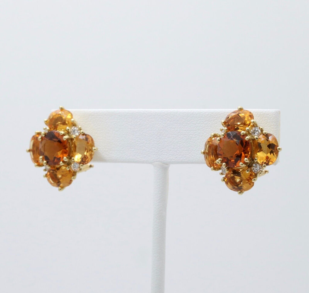 Vintage Madeira Golden Citrines Diamonds 18K Yellow Gold Earrings