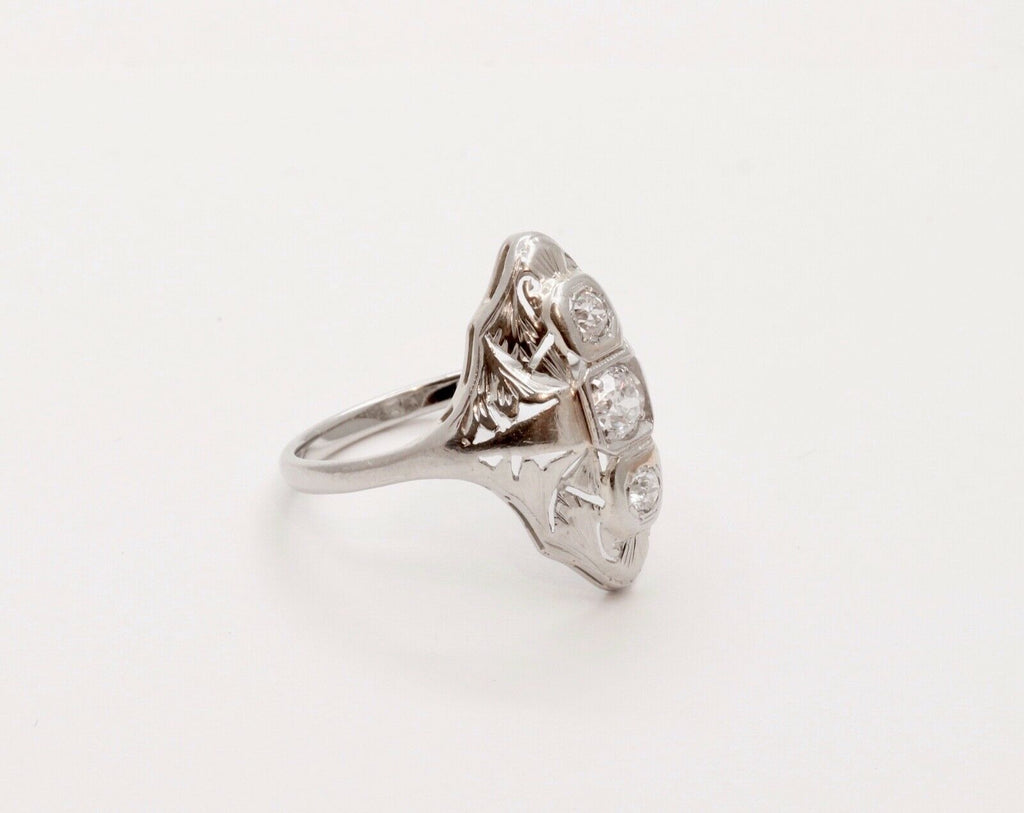 Art Deco Three Diamond 18K White Gold Ring