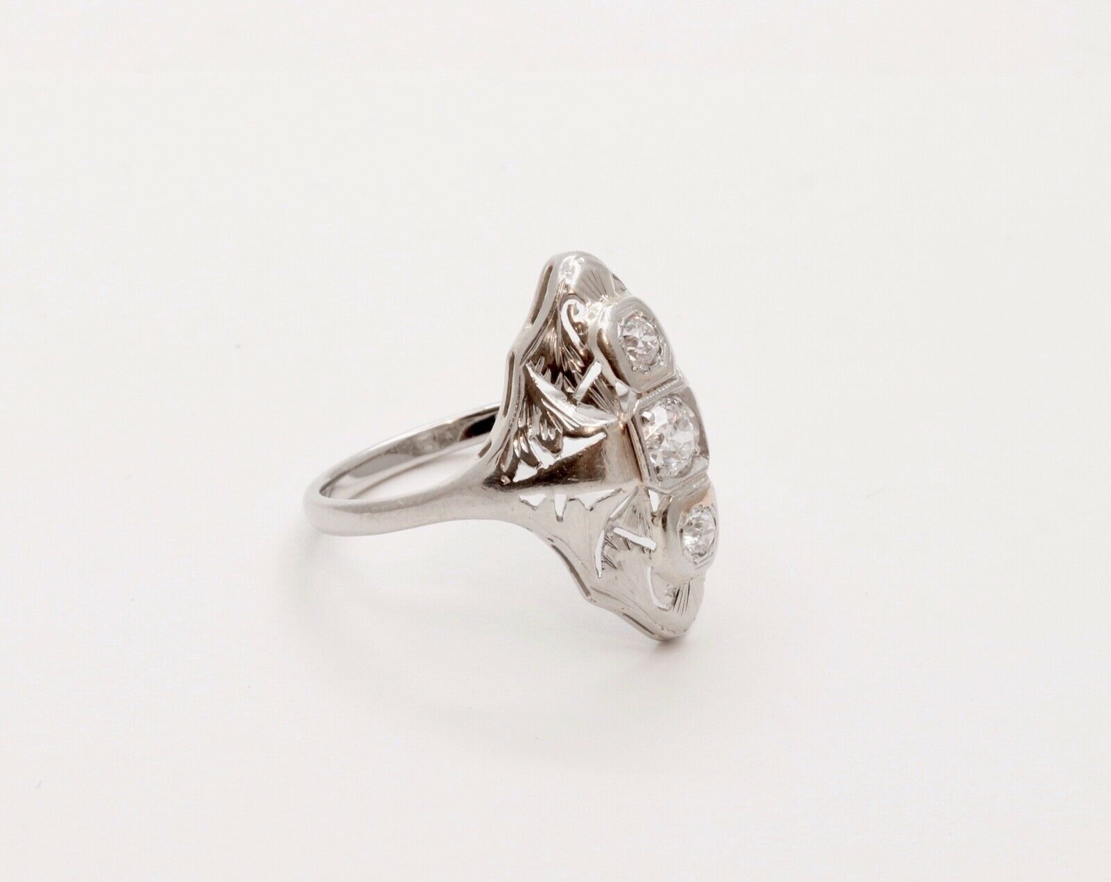 Art Deco Three Diamond 18K White Gold Ring