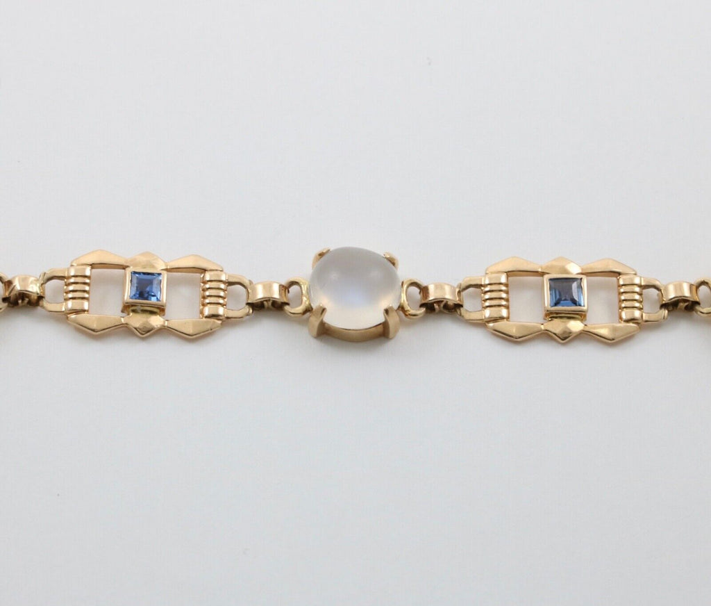 Vintage 14K Yellow Gold Moonstone & Sapphire Bracelet.