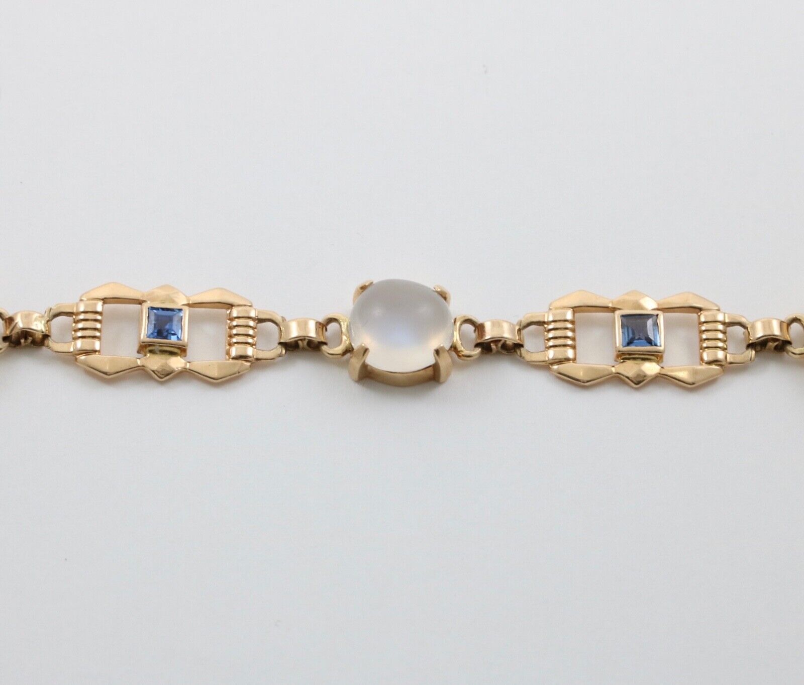Vintage 14K Yellow Gold Moonstone & Sapphire Bracelet.