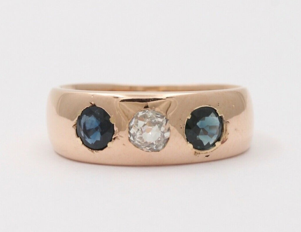 Vintage Unisex Blue Sapphires Diamond 14K Yellow Gold Ring