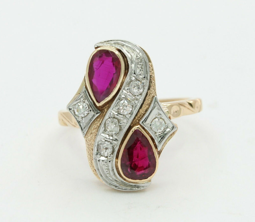 Vintage 14/18K Yellow Gold Ruby Diamond Yin Yang Style Ring