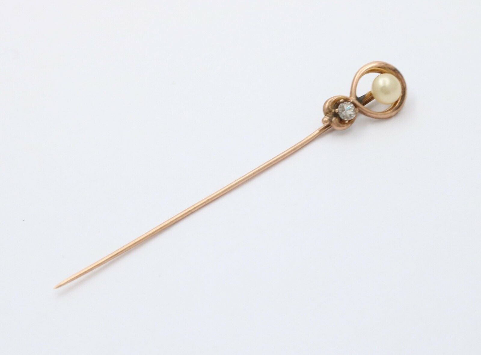 Victorian Diamond Pearl 14K Yellow Gold Stick Pin
