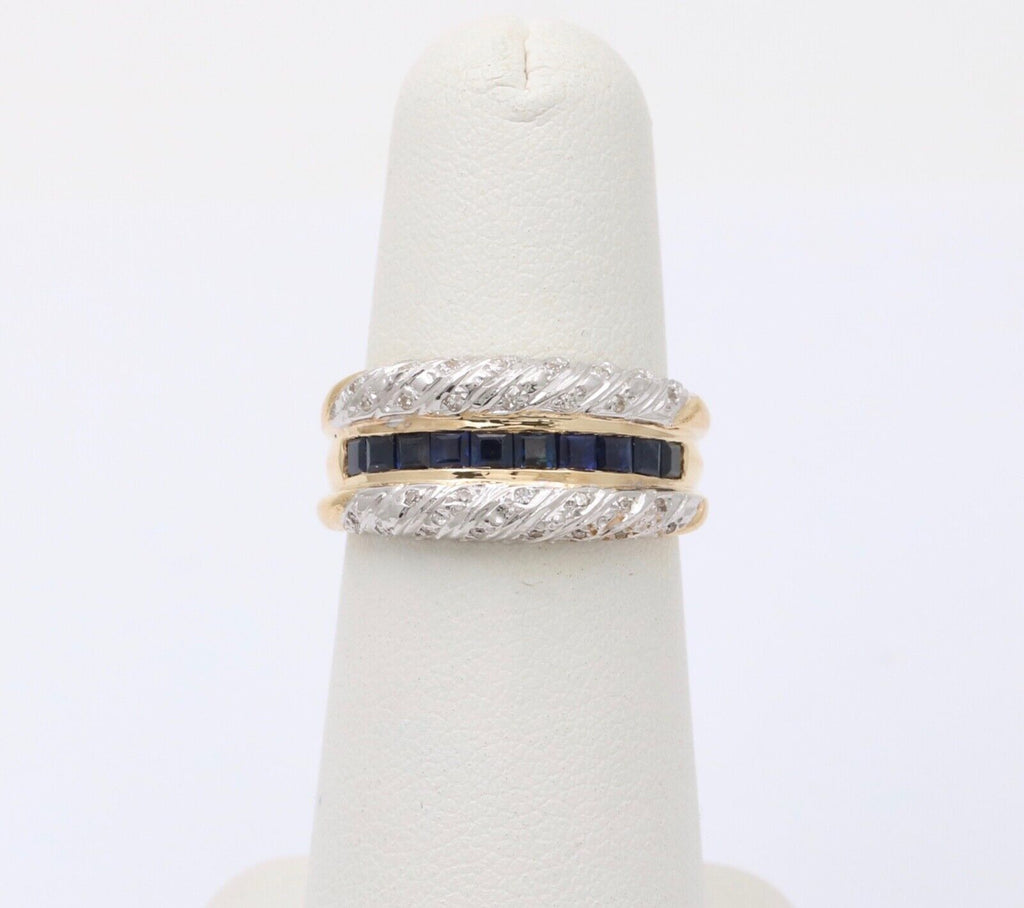 Vintage Diamonds Blue Sapphires Yellow White Gold Ring