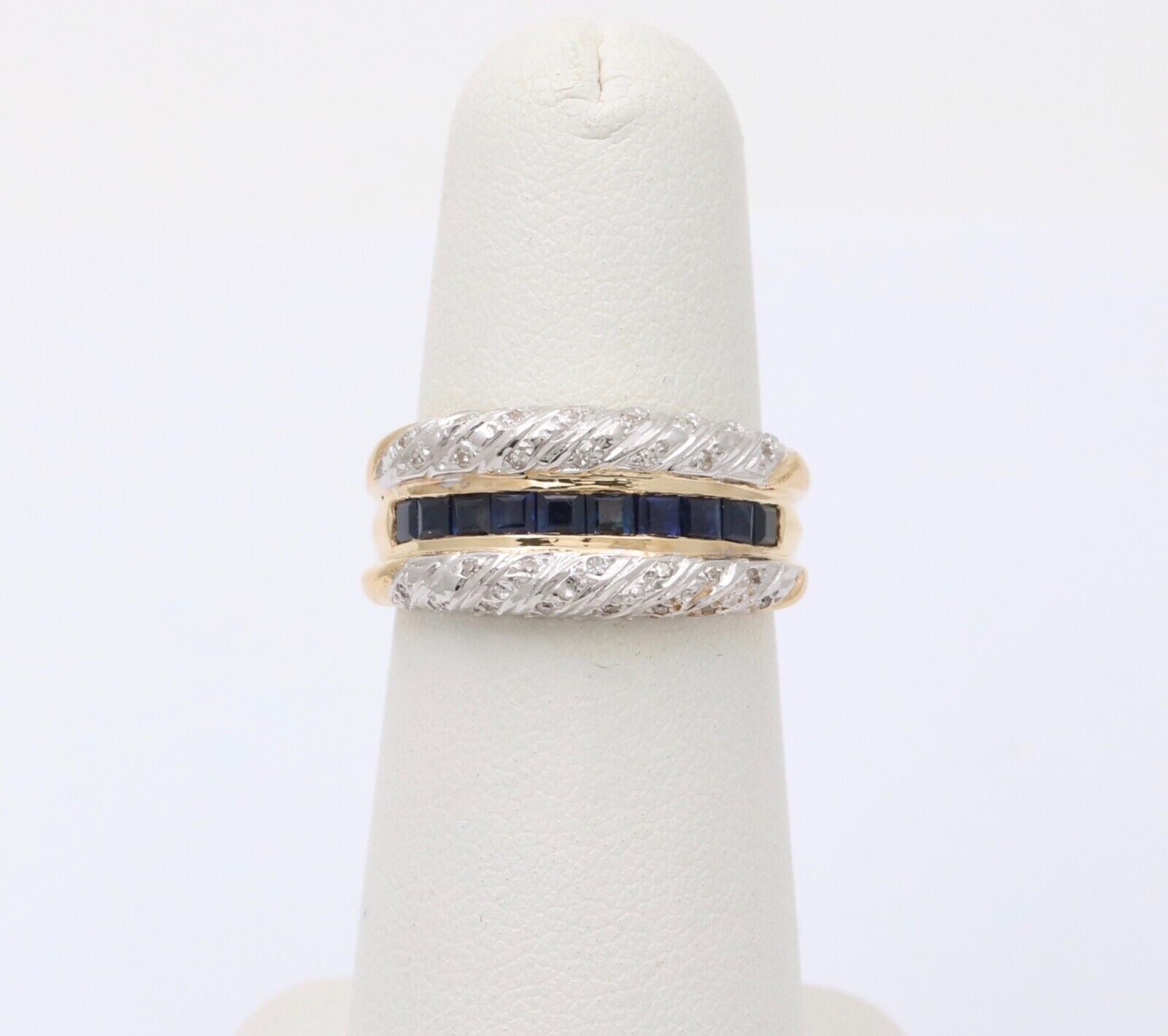 Vintage Diamonds Blue Sapphires Yellow White Gold Ring