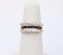 Load image into Gallery viewer, Vintage Diamonds Blue Sapphires Yellow White Gold Ring
