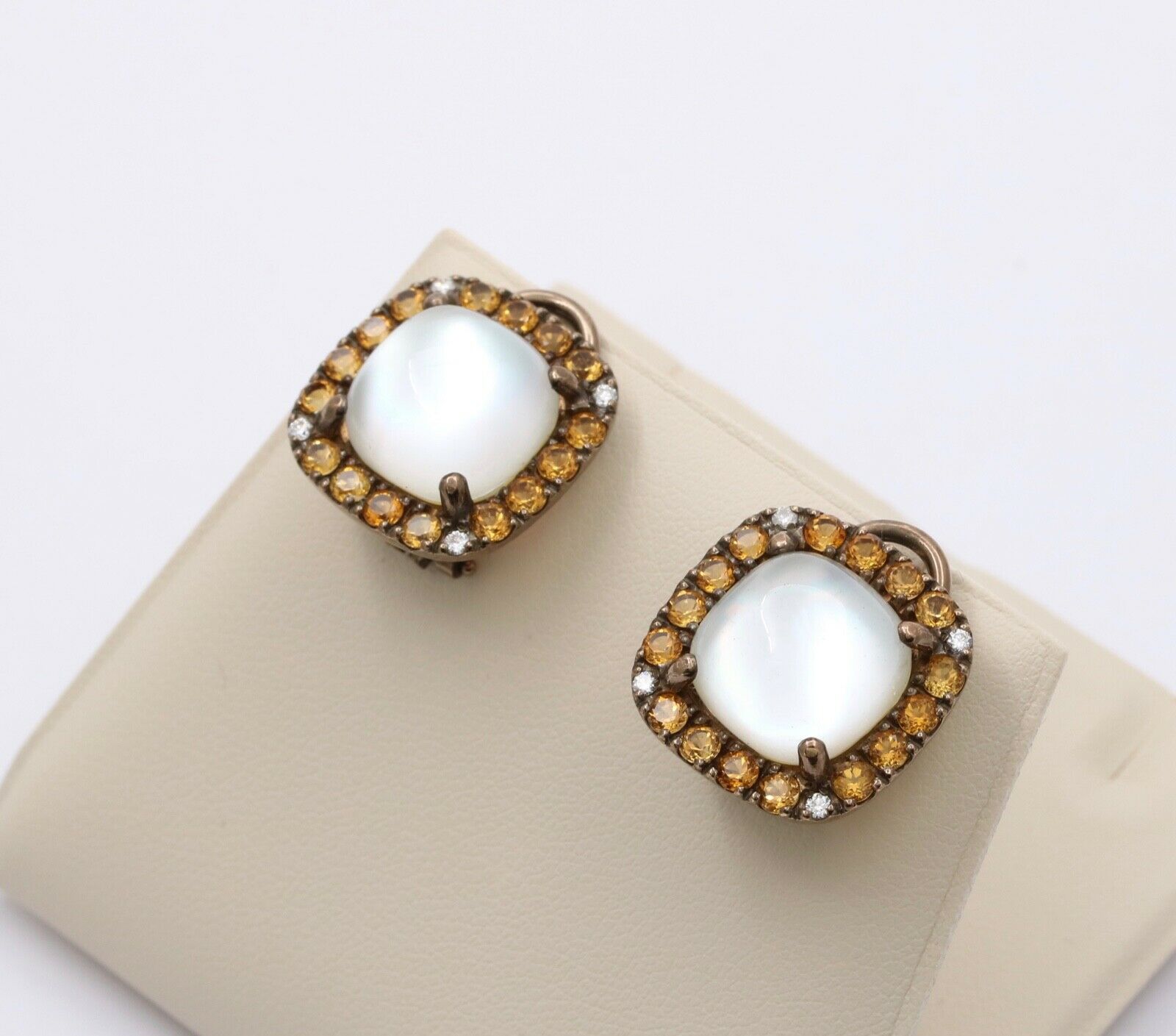 Vintage Italian Zoccai Crystal Diamonds Citrine 18K Earrings