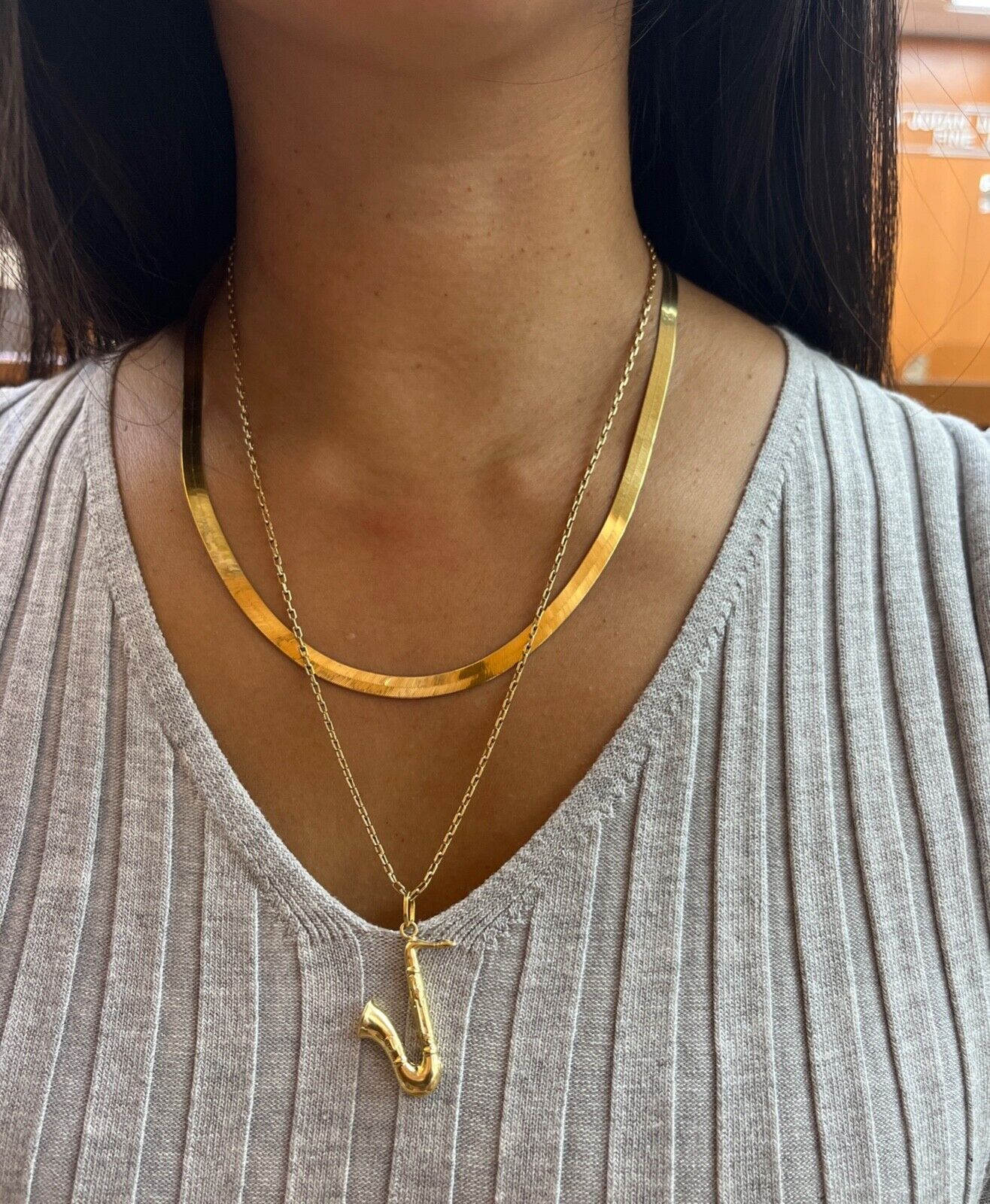 Vintage Alto Saxophone 14K Yellow Gold Pendant, Charm