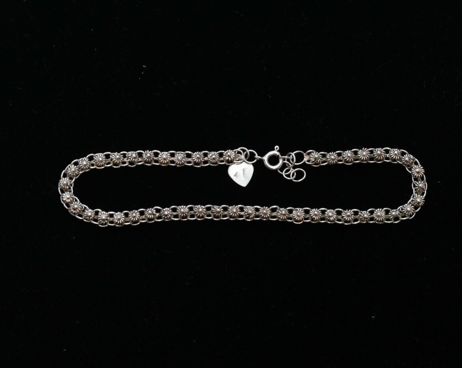 Beautiful Vintage Art Deco Style Floral Wrist Ankle Bracelet Sterling Silver 925