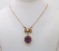 Vintage Bow Amethyst Opals 10K Yellow Gold Pendant and Chain