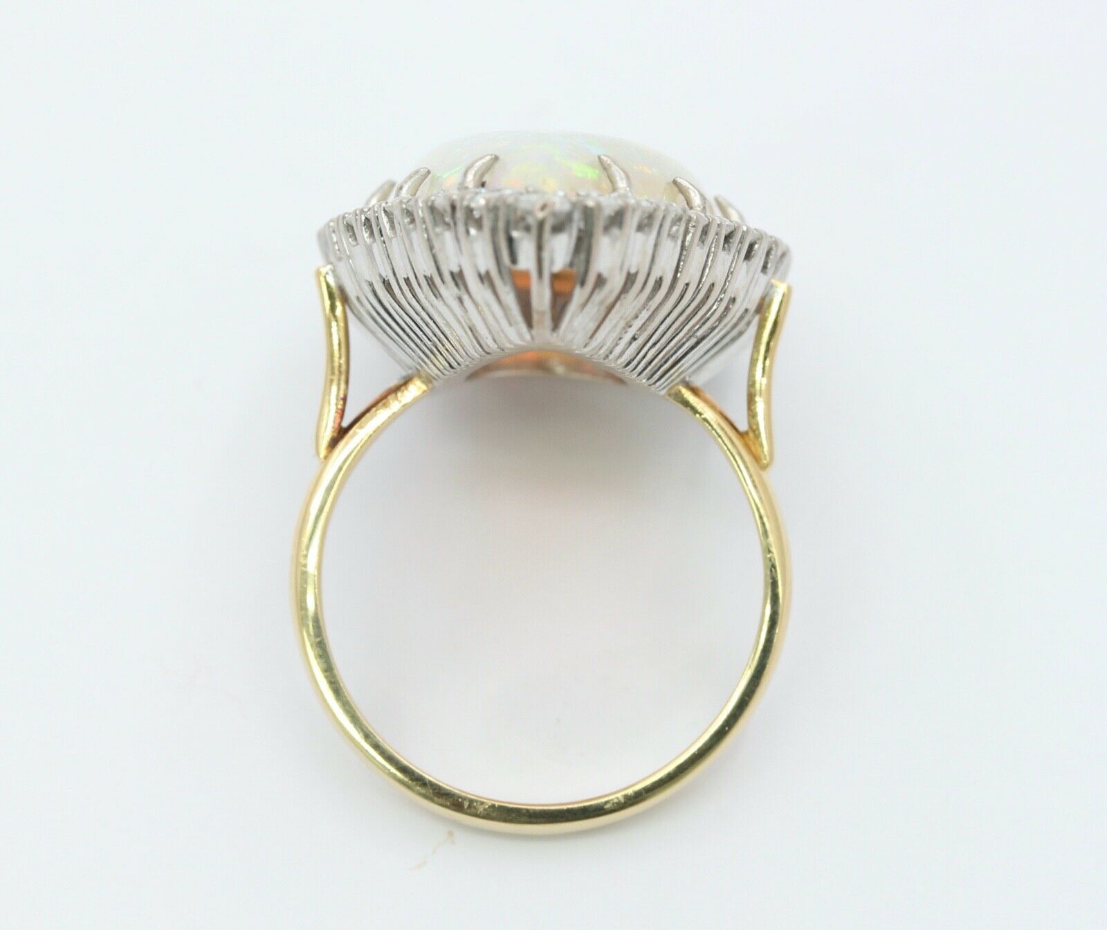 Vintage 18K Yellow White Gold Giant Opal Diamond Statement Ring