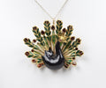 Vintage Ladies Big Beautiful Peacock Pendant Brooch Pin 18K
