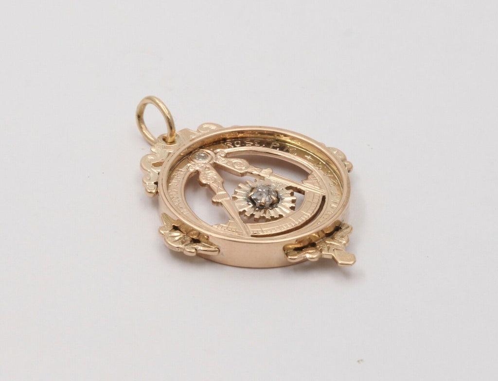 Antique Masonic Old Mine Cut Diamonds Charm Pendant, Necklace.