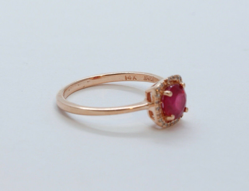 Lovely Ruby Diamonds 14K Rose Gold Halo Cocktail Ring