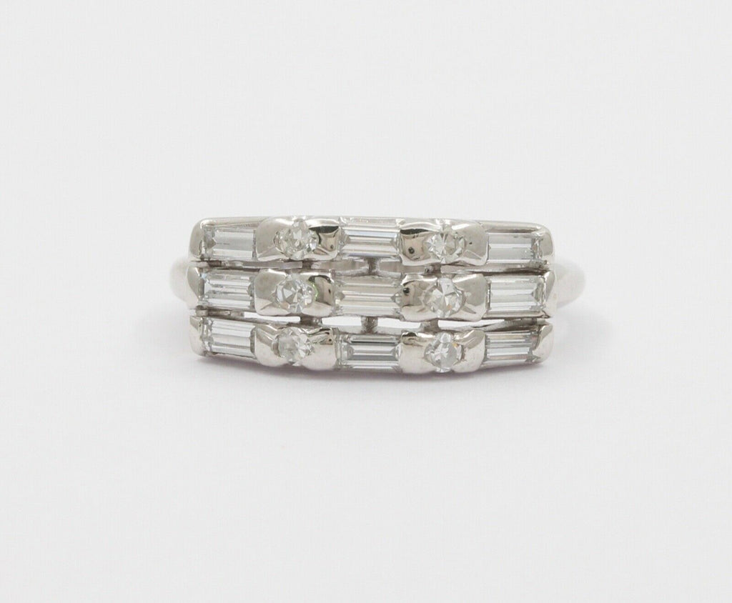 Vintage Baguette Round Platinum Wedding Band