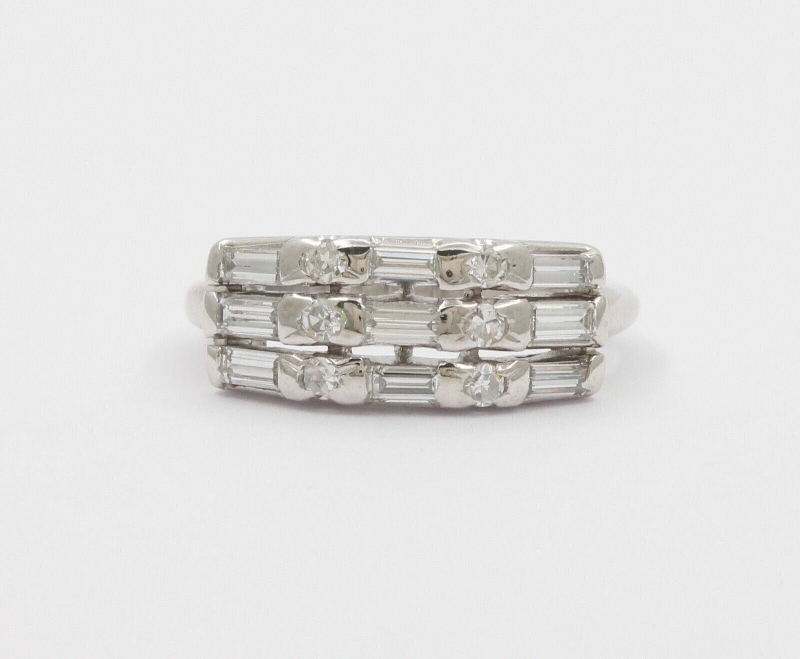 Vintage Baguette Round Platinum Wedding Band