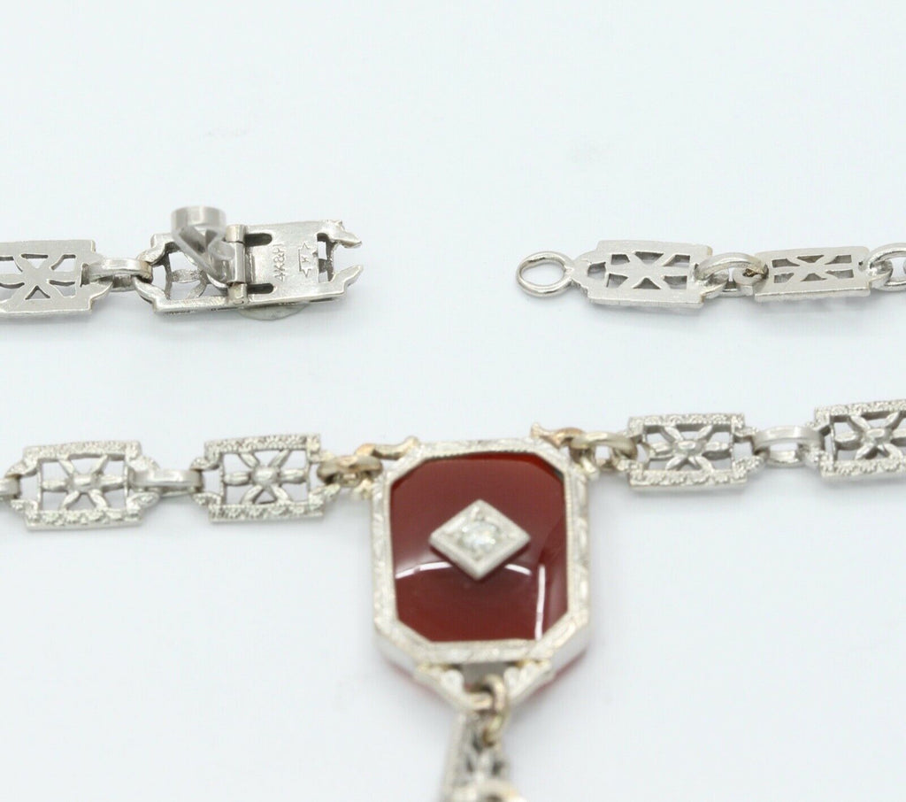 Art Deco Platinum 14K White Gold Crystal Diamonds Necklace Pendant