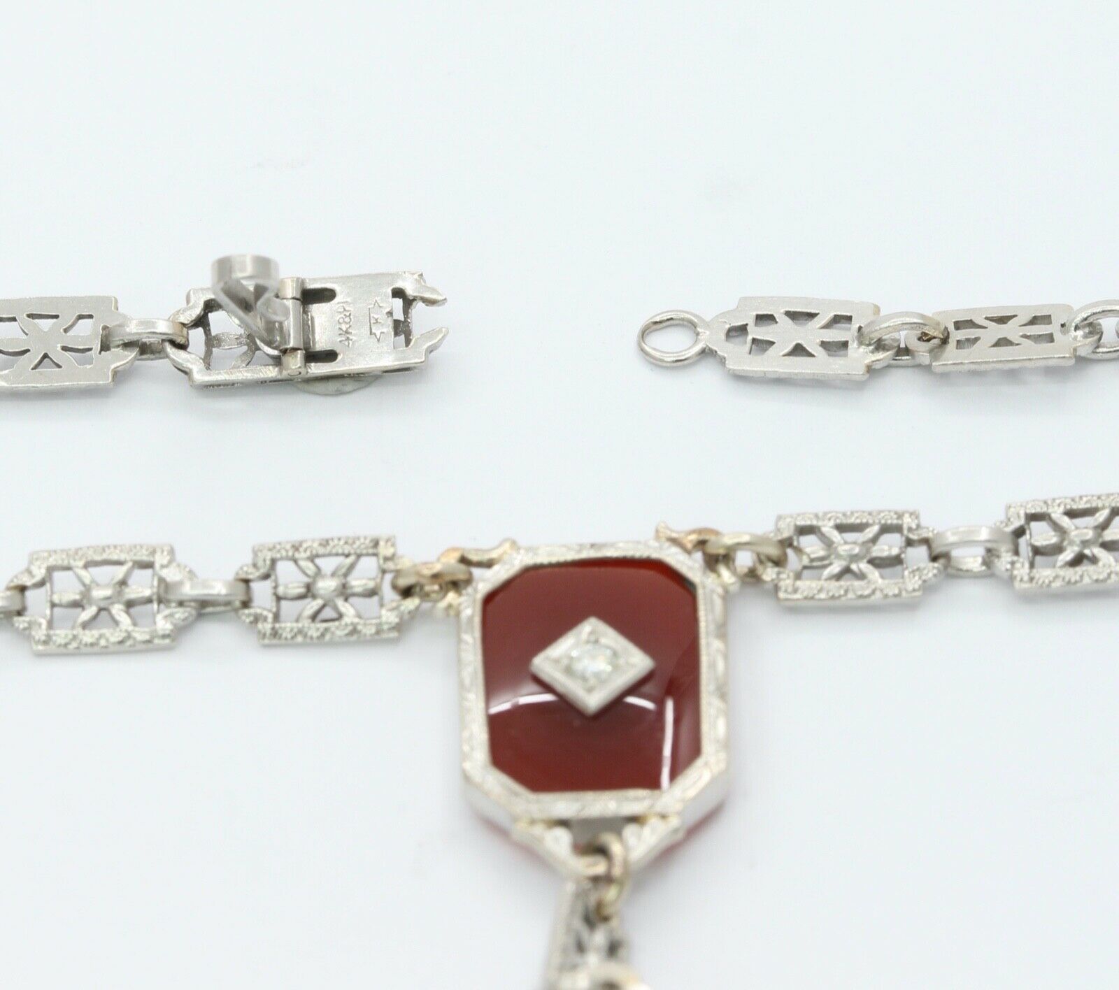 Art Deco Platinum 14K White Gold Crystal Diamonds Necklace Pendant