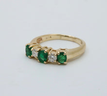 Load image into Gallery viewer, Vintage 14K Yellow Gold Emerald &amp; Diamond Band
