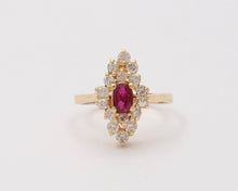 Load image into Gallery viewer, Vintage Diamond and Ruby Navette Ring, Statement Ring
